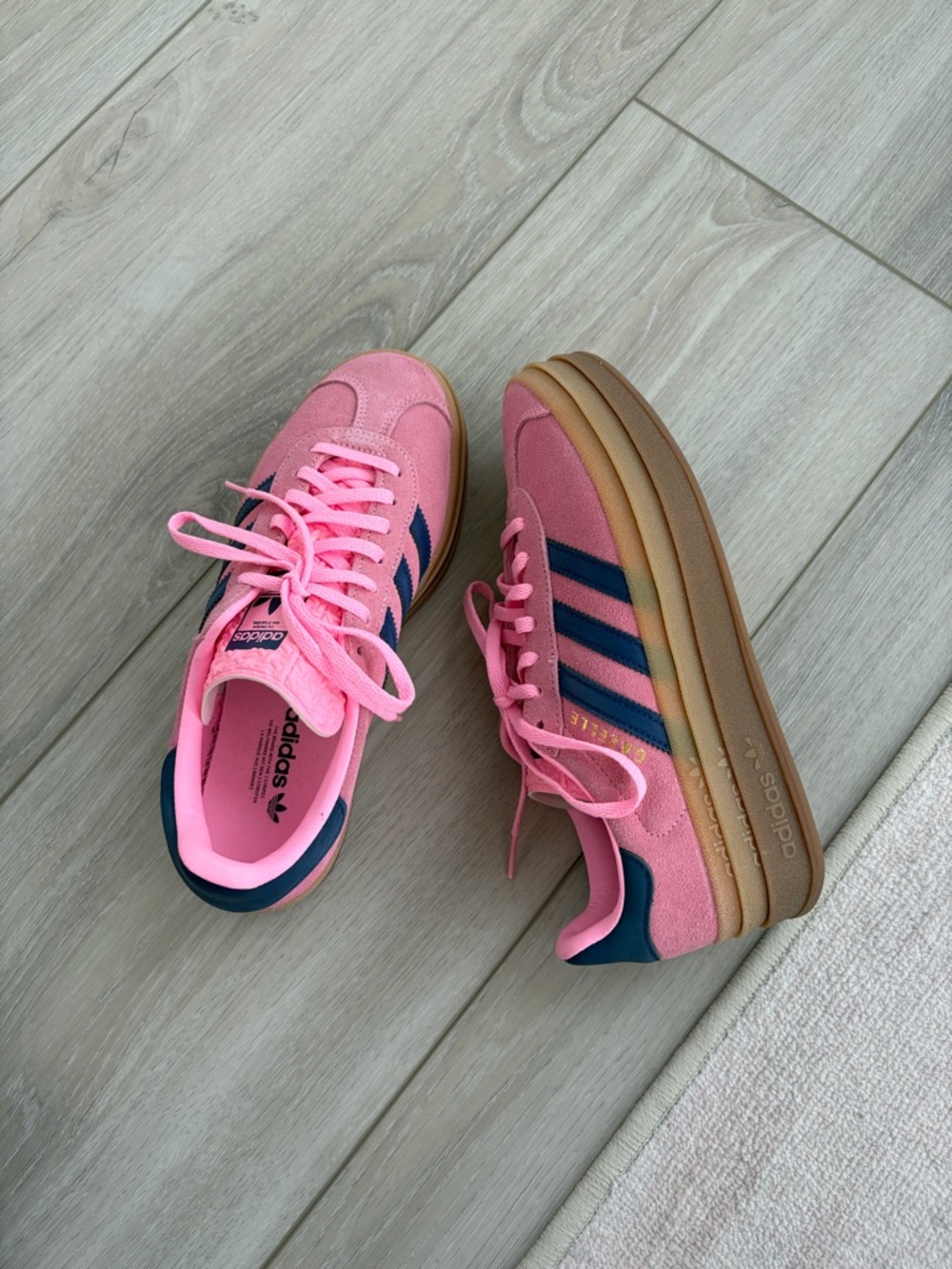 adidas Pink and Navy Platform Sneakers with Gum Sole